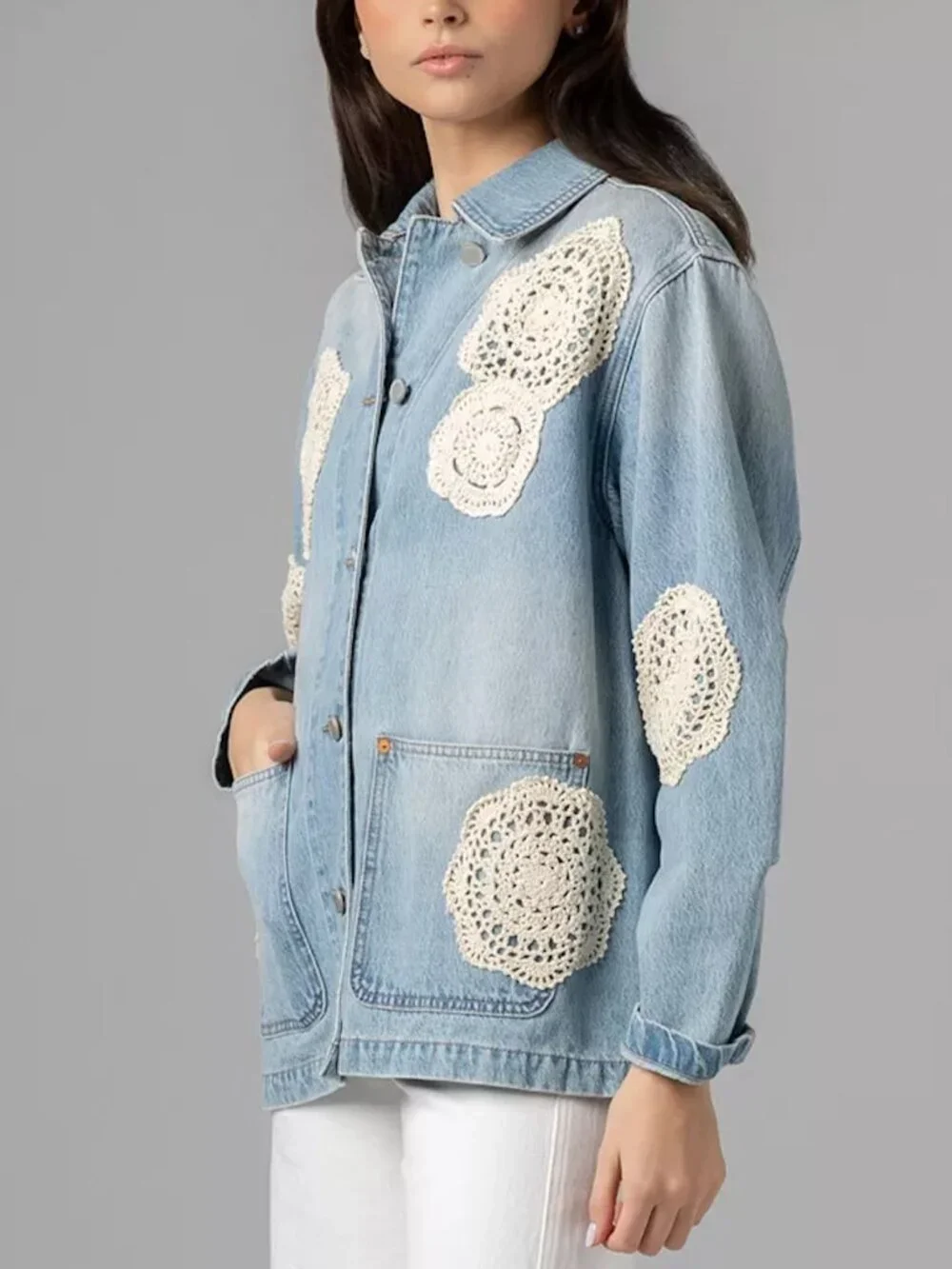 BLANKNYC Surf Camp Denim Jacket with Crochet appliqué - Picture 3 of 5